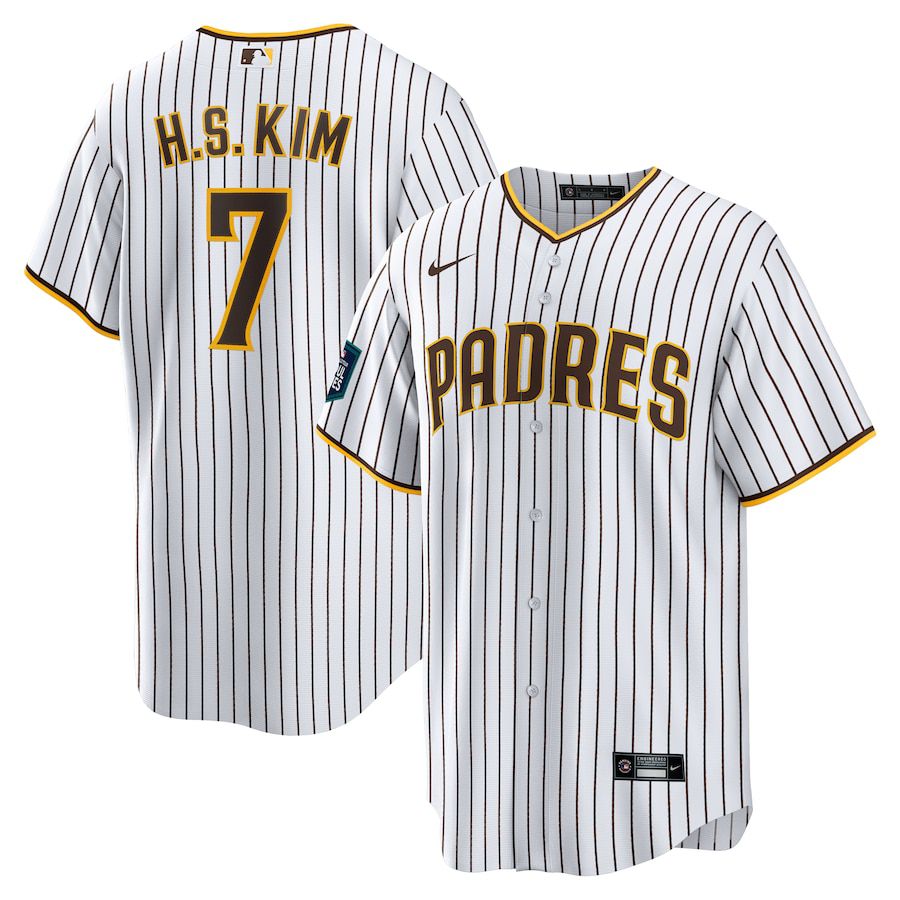 Men San Diego Padres #7 Ha-Seong Kim Nike White 2024 MLB World Tour Seoul Series Home Replica Player Jersey->customized mlb jersey->Custom Jersey